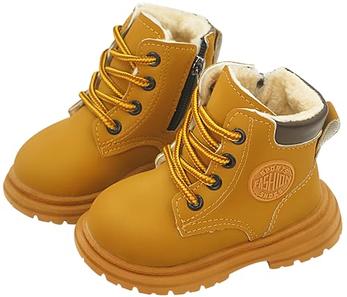 Adigau Kleinkind Stiefeletten Winterschuhe Jungen Mädchen Winterstiefel Schneestiefel Wasserdicht Warm Gefütterte Schlupfstiefel Schuhe B-Gelb 21 von Adigau