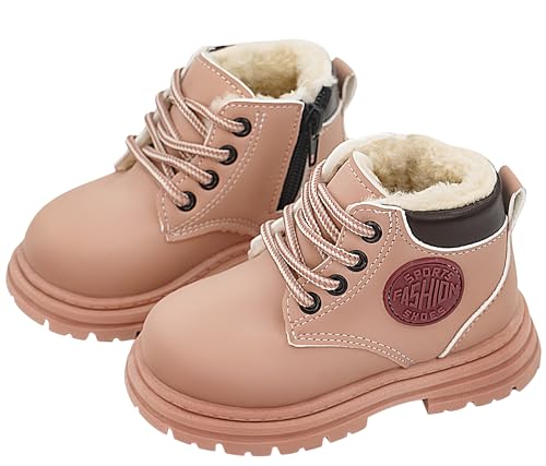 Adigau Kleinkind Stiefeletten Winterschuhe Jungen Mädchen Winterstiefel Schneestiefel Wasserdicht Warm Gefütterte Schlupfstiefel Schuhe B-Rosa 24 von Adigau