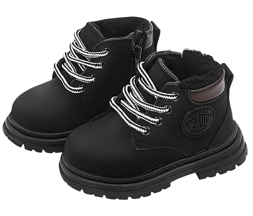 Adigau Kleinkind Stiefeletten Winterschuhe Jungen Mädchen Winterstiefel Schneestiefel Wasserdicht Warm Gefütterte Schlupfstiefel Schuhe B-Schwarz 28 von Adigau