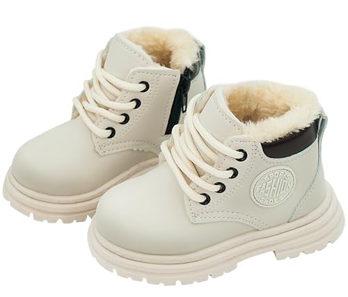 Adigau Kleinkind Stiefeletten Winterschuhe Jungen Mädchen Winterstiefel Schneestiefel Wasserdicht Warm Gefütterte Schlupfstiefel Schuhe B-Weiß 28 von Adigau