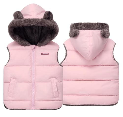 Adigau Kleinkind Winddicht Winter Jacke für Jungen Mädchen Outdoor Ärmellos Kapuzenweste Wattierte Leichte Winterjacke Gesteppte Warme Daunenjacke Rosa 5-6 Jahre von Adigau