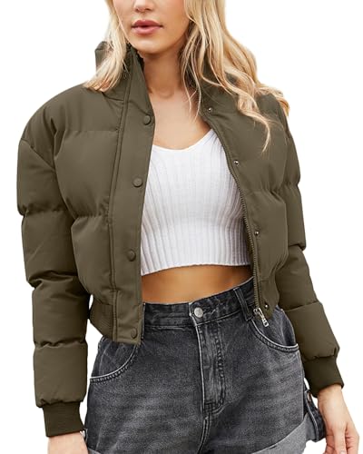 Adigau Laufjacke Damen Leicht Kurz Damen Übergangsjacke Leichte Steppjacke Daunenjacken Pufferjacke Winterjacke Stehkragen Isolationsjacke Womens Jacket Olivgrün S von Adigau