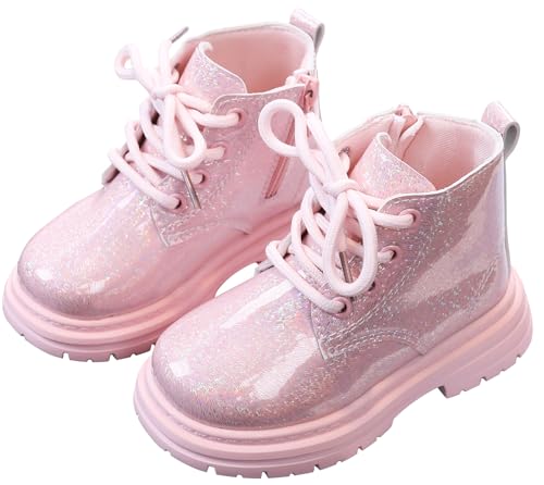 Adigau Lederstiefel für Mädchen Schnürung Wasserdicht Lackstiefel Niedlich Kämpfen Stiefeletten Mode Seitlicher Reißverschluss Winterschuhe Rosa EU 28 von Adigau