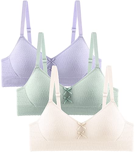 Adigau Mädchen BH 3er-Pack Ohne Bügel Trainings Bra Trägertop Teenager Bra Sport-BH mit Verstellbarem Schultergurt B2 80A von Adigau