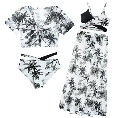 Adigau Mädchen Badeanzug Hawaii Blumen 4 Stück Bikini Set mit Cover Up und Rock Kinder Schwimmen Kostüm Surfen Bademode für 8-12Jahre UPF50+ Sommer Urlaub tropisch Strand Adigau Mädchen Badeanzug Hawaii Blumen 4 Stück Bikini Set mit Cover Up und Rock Kinder Schwimmen Kostüm Surfen Bademode für 8-12Jahre UPF50+ Sommer Urlaub tropisch Strand von Adigau