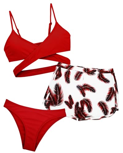 Adigau Mädchen Bikini Tankini Set 3-teilige Badeanzüge Bikini Top+Shorts +Slips Bademode Kinder Badebekleidung Schwimmanzug A1 14 Jahre von Adigau