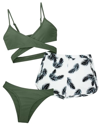 Adigau Mädchen Bikini Tankini Set 3-teilige Badeanzüge Bikini Top+Shorts +Slips Bademode Kinder Badebekleidung Schwimmanzug A3 12-13 Jahre von Adigau