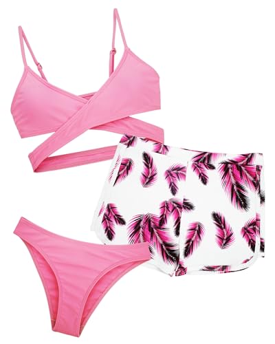 Adigau Mädchen Bikini Tankini Set 3-teilige Badeanzüge Bikini Top+Shorts +Slips Bademode Kinder Badebekleidung Schwimmanzug A5 14 Jahre von Adigau