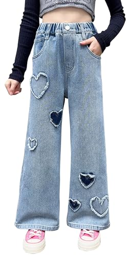 Adigau Mädchen Jean Hosen mit Taschen Hohe Elastische Taille Kinder Denim Hose Weitem Bein Jeanshose Streetwear Stil 3 12-13 Jahre von Adigau
