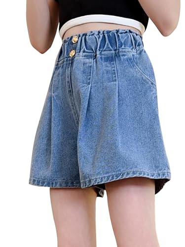 Adigau Mädchen Jeans Shorts Sommer Kurze Dehnbar Hosen Stretch Sommer Bermuda Stretch Shorts Hot Pants High Waist Hotpants für Fotoshooting Blau 7-8 von Adigau