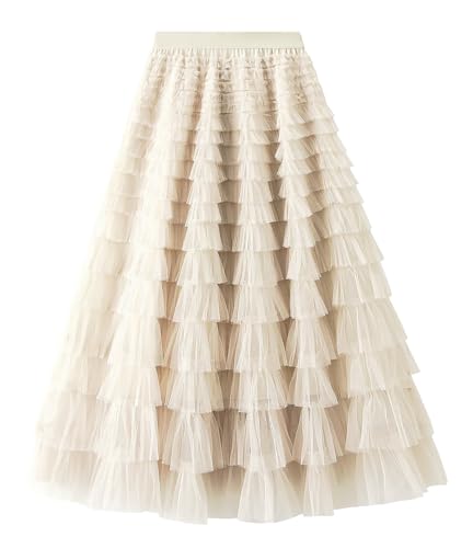 Adigau Mädchen Kinder Netzröcke Hoch Taillie Langer Tüllrock Einfarbige A-Linien Maxirock Lässig Weich Rock Gelb 5-6 Jahre von Adigau