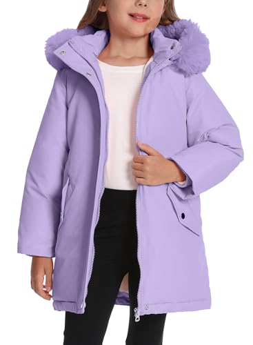 Adigau Mädchen Kinder Puffer Jacke Fleece Gefüttert Warm Wintermantel Schwergewicht Bequem Mäntel Weich Mode Thermojacke Lila 7-8 Jahre von Adigau