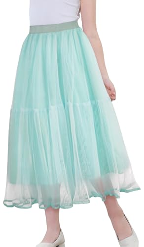 Adigau Mädchen Kinder Tüllrock Elastische Mesh Tutu Midi Röck Hohe Taille Sommerrock Lang Prinzessin A-Linien Petticoat Kleider A3 8-9 Jahre von Adigau
