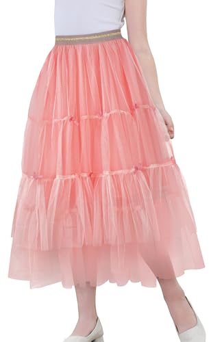 Adigau Mädchen Kinder Tüllrock Elastische Mesh Tutu Midi Röck Hohe Taille Sommerrock Lang Prinzessin A-Linien Petticoat Kleider B1 9-10 Jahre von Adigau