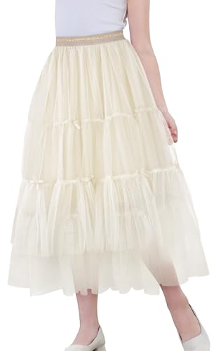 Adigau Mädchen Kinder Tüllrock Elastische Mesh Tutu Midi Röck Hohe Taille Sommerrock Lang Prinzessin A-Linien Petticoat Kleider B2 6-7 Jahre von Adigau