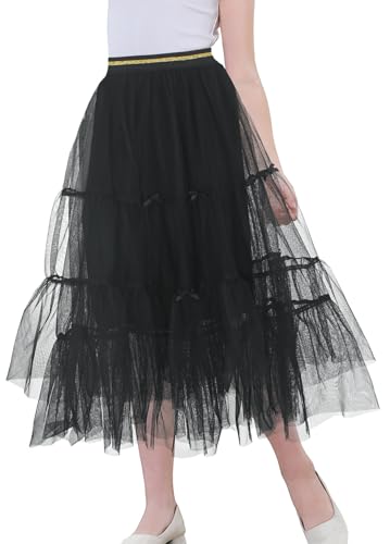 Adigau Mädchen Kinder Tüllrock Elastische Mesh Tutu Midi Röck Hohe Taille Sommerrock Lang Prinzessin A-Linien Petticoat Kleider B3 6-7 Jahre von Adigau