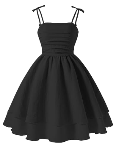 Adigau Mädchen Kleider Schulterfrei Ärmelloses Sommerkleid A-Linien Rückenfrei Kleid Solide Festliches Sonnenkleid Schwarz 10 Jahre von Adigau