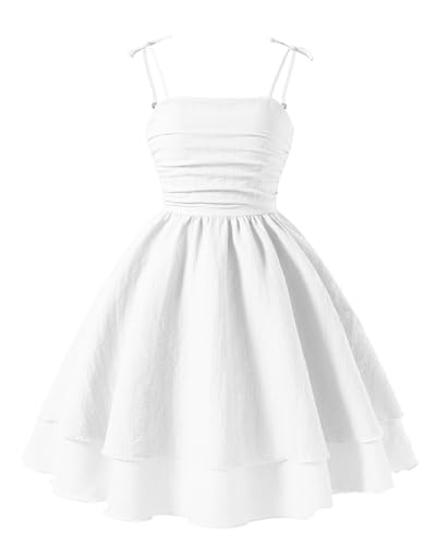 Adigau Mädchen Sonnenkleid Ärmelloses Sommerkleid Spaghettiträger Geburtstag Kleider Krawatte Schulter Hochzeit Kleid Weiß 11 Jahre von Adigau