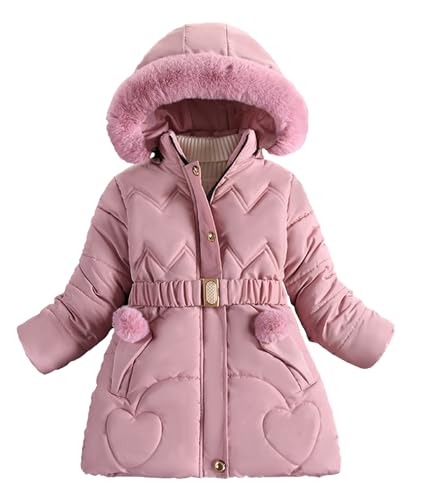 Adigau Mädchen Warme Dicke Outdoorjacke Fleecefutter Verdicken Zipper Daunenjacke Gefüttert Bubble Daunenmantel Winter Modern Übergangsjacke mit Love Sticken Design Rosa 6-7 Jahre von Adigau