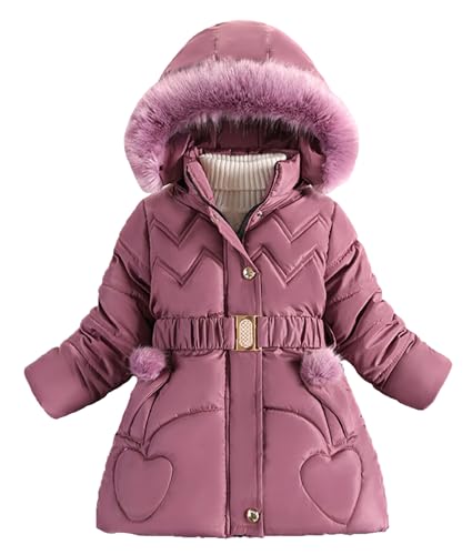 Adigau Mädchen Warme Fleecefütterung Outerwear Fleecefutter Verdicken Reißverschluss Jacket Gefüttert Thermo Freizeitjacke Winter Klassische ParkaJacke Violett 5-6 Jahre von Adigau