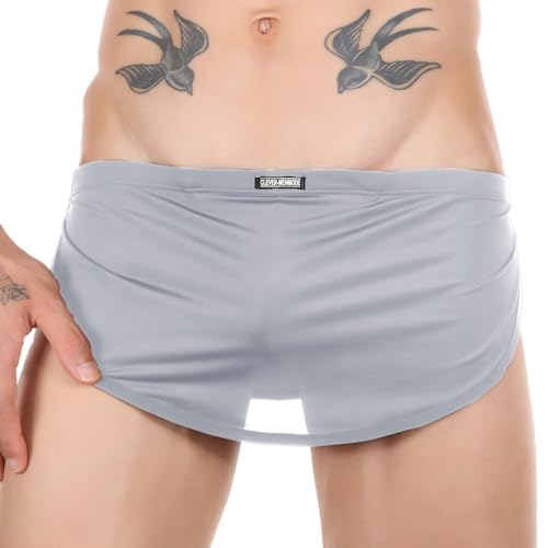 Adigau Männer Nahtloser Boxer Rock Schlafanzug Shorts Mann Soft Lounge Pyjama Bequeme Höschen Mann Penis Pouch Unterhosen Boxershorts High Split Sides Briefs Grau S von Adigau