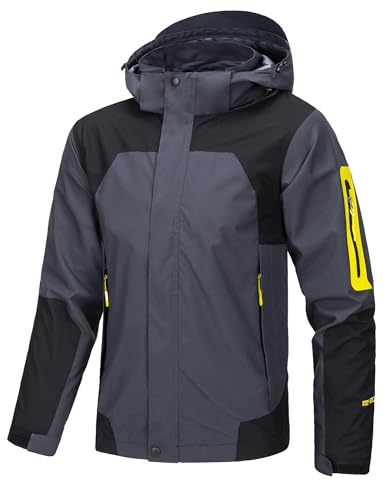 Adigau Outdoorjacke Herren Wasserdicht Atmungsaktiv Softshell Jacke Herren Fahrradjacke Laufjacke Funktionsjacke mit Abtrennbarer Kapuze Grau L von Adigau
