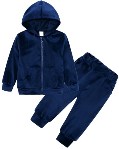 Adigau Trainingsanzug Kinder Hausanzug Set Jogginganzug Velours Sportanzug Freizeitanzug 2 Teilig Kapuzenjacke Langarm Zipper Lange Sporthose für Frühling Herbst Dunkelblau 3-4 Jahre von Adigau