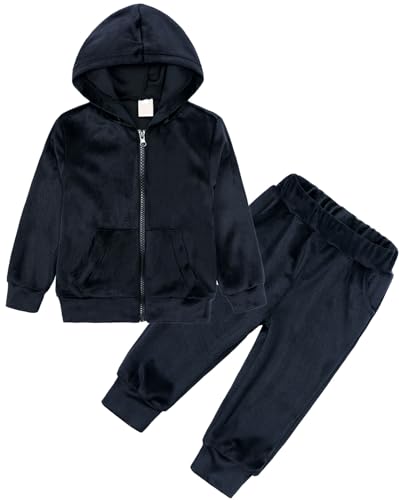 Adigau Trainingsanzug Kinder Hausanzug Set Jogginganzug Velours Sportanzug Freizeitanzug 2 Teilig Kapuzenjacke Langarm Zipper Lange Sporthose für Frühling Herbst Schwarz 4-5 Jahre von Adigau