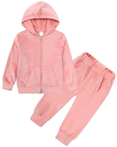 Adigau Trainingsanzug Mädchen Jungen Unisex Teenager Sportjacke Hoodie Kapuzenpullover Jogginghose Set Kinder Velours Sportanzug Freizeitanzug 2 Teilig Rosa 4-5 Jahre von Adigau