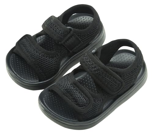 Adigau Unisex Kinder Sandalen Atmungsaktive Peeptoe Schuhe Mode Bequem Strandschuhe Leicht Outdoor Badesandalen Schwarz 26 EU von Adigau