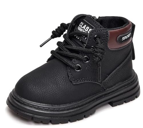Adigau Unisex Kinder Stiefeletten Wasserdicht Rutschfest Leder Stiefel Reißverschluss Draußen Arbeitsstiefel Weich Bequem Winterschuhe Schwarz 22 EU von Adigau