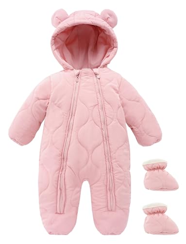 Adigau Winter Overall für Neugeborene Baby Niedliche Fleece Gefüttert Schneeanzug Winddicht Warme Jumpsuit Weich Lange Ärmel Strampler Rosa 3-6 Monate von Adigau