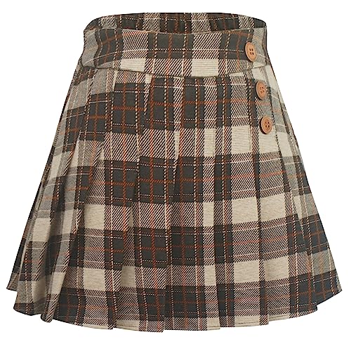 Damen Mädchen Basic Solid Dehnbaren Skater Mini Rock mit Shorts Kariert Plaid Rock A-line Gothic Dress JK Plissierter Röcke von Adigau