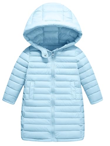 Jungen Warm Wintermantel Kälteschutz Lang Daunenmantel Winter Jacke Tasche Lange Daunenjacke mit Kapuze & Reißverschluss Blau 5-6 Jahre von Adigau