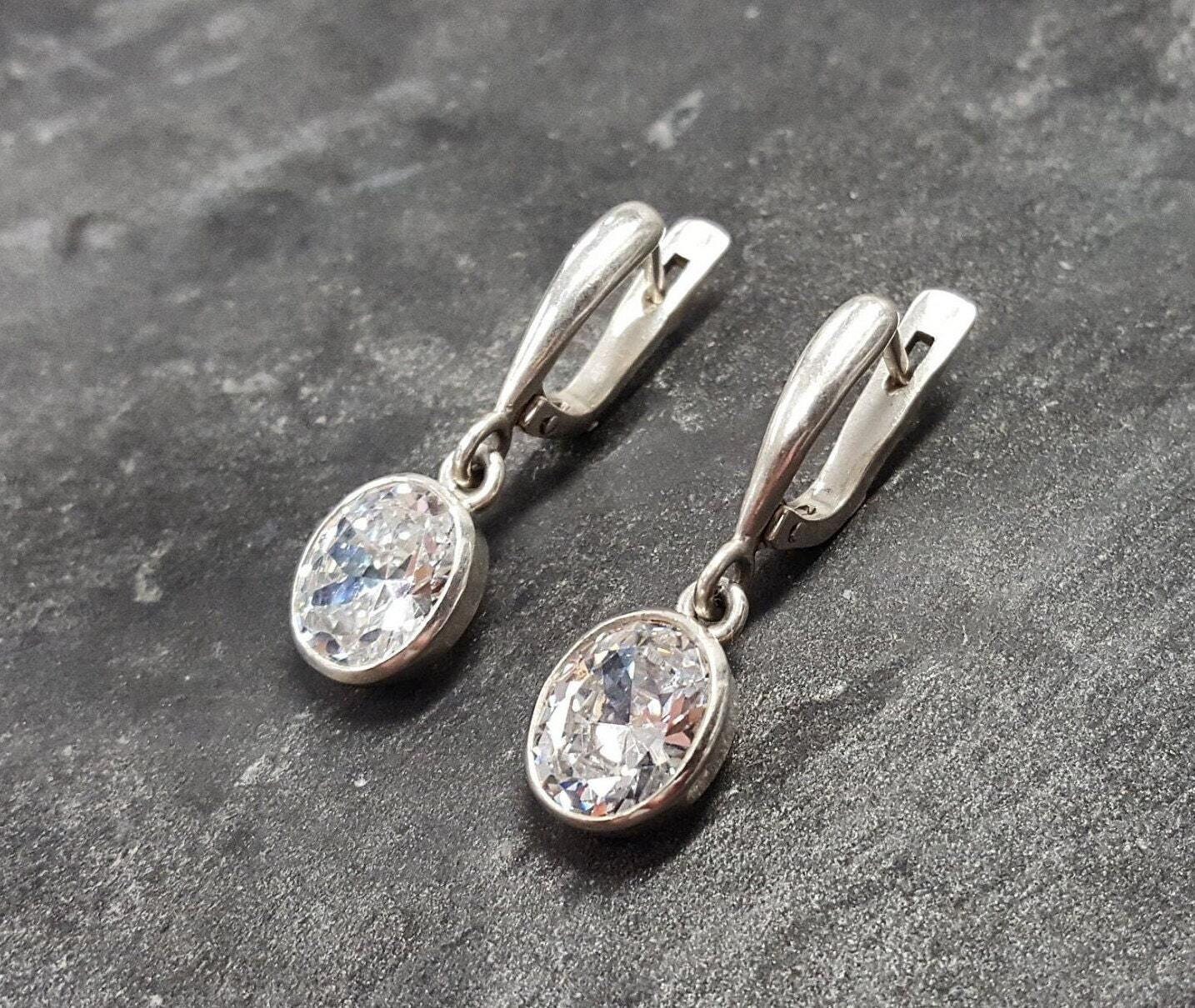 Diamant Ohrringe, Erstellter Diamant, Lange Königliche Vintage Zierliche Prinzessin 925 Silber Ohrringe Diamant Ohrringe, Erstellter Diamant, Lange Königliche Vintage Zierliche Prinzessin 925 Silber Ohrringe von AdinaStone