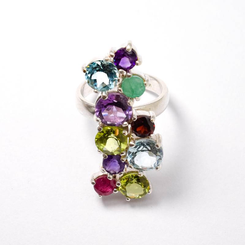 Langer Ring, Multistein Natürlicher Topas Statement Smaragd Rubin Boho Heilsteine, Sterling Silber Ring von AdinaStone