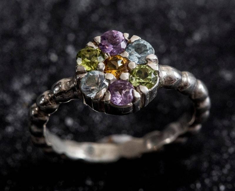 Multistein Ring, Topas Citrin, Blautopas, Amethyst, Peridot, Blumen Geburtsstein Design, Einzigartiger Silber Ring von AdinaStone