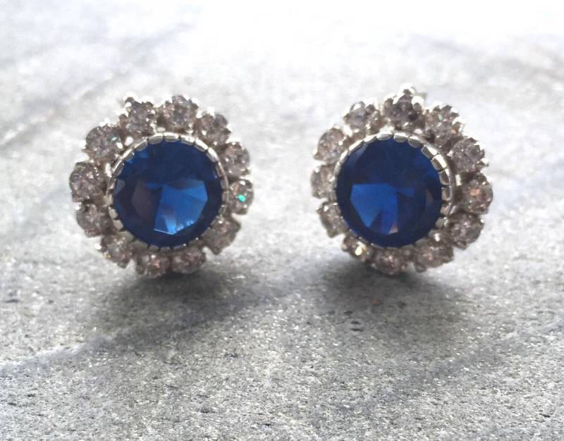 Saphir Ohrringe, Antike Vintage Sterling Silber Lab Sapphire, Blau Massiv Ohrringe von AdinaStone