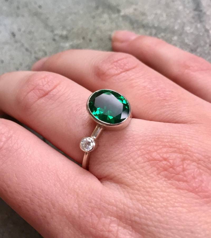 Smaragd Ring, Vintage Erstellt Smaragd, Cz Diamant, Sterling Silber Grün Unikat von AdinaStone