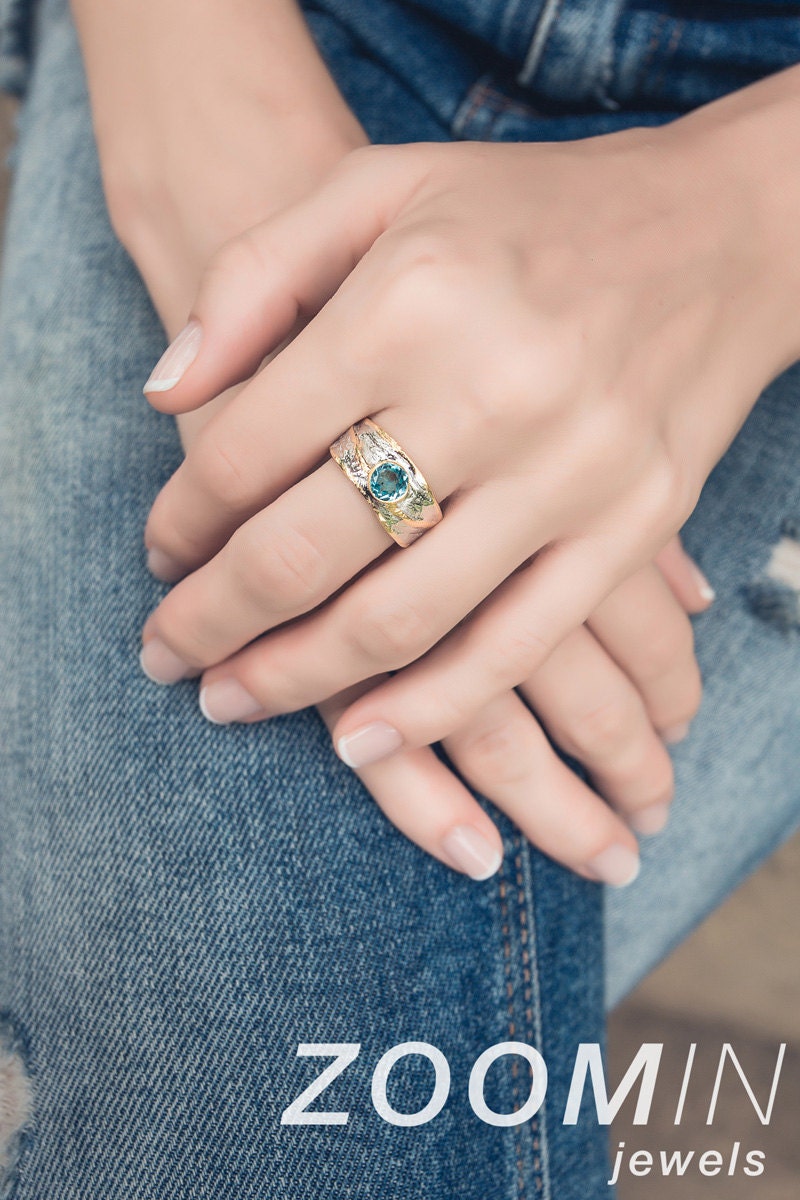 Blaue Topas Ringe, November Birthstone, Silber Ringe Für Frauen, Einzigartige Blaue Edelsteine, Natürliche Sterling von AdioreJewels