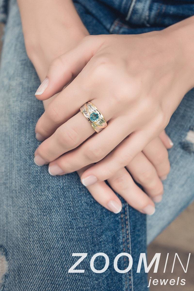 Blaue Topas Ringe, November Birthstone, Silber Ringe Für Frauen, Einzigartige Blaue Edelsteine, Natürliche Sterling von AdioreJewels