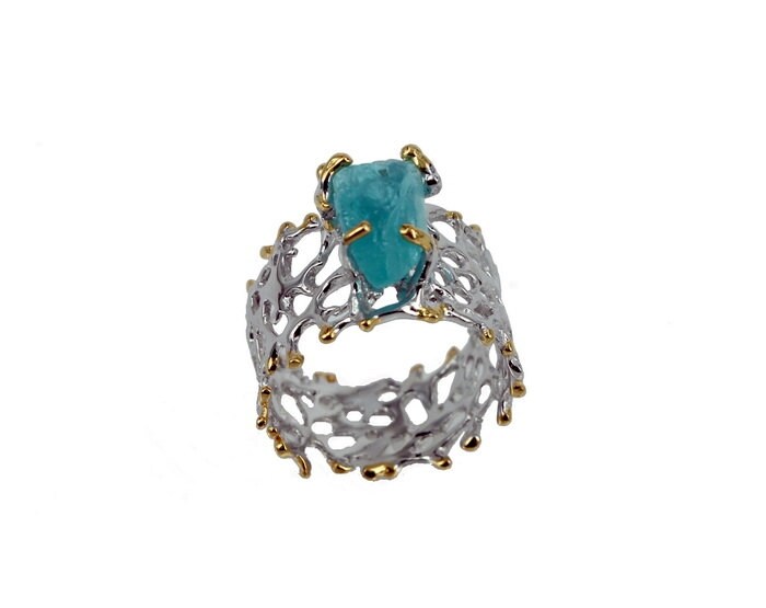 Blauer Apatit Ring, Rohstein Ring in Gold Oder Silber, Handgemachter Edelstein Schmuck von AdioreJewels