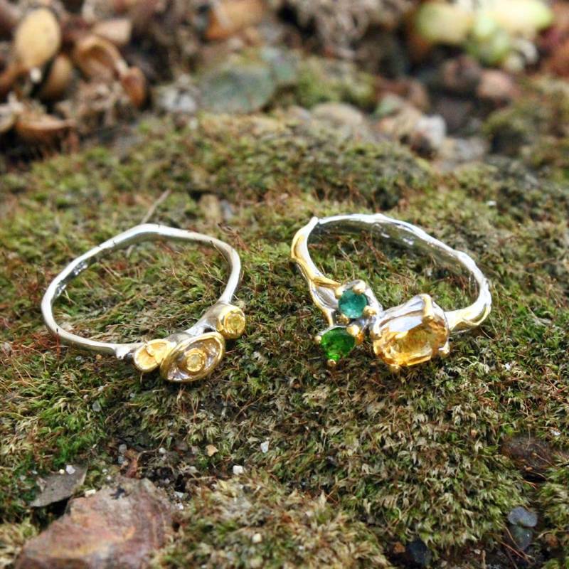 Citrin Stapelbar Ring, Smaragd Vergoldete Ringe, Einzigartige Brautjungfer Schmuck, Geschenke, Geschenke Für Sie, Braut Schmuck Sets von AdioreJewels