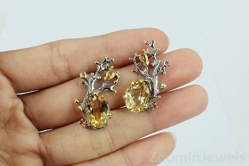 Gelbe Citrin Ohrringe, Silber Ohrstecker, Blatt Hochzeit Echte Ohrstecker, Birthstone von AdioreJewels