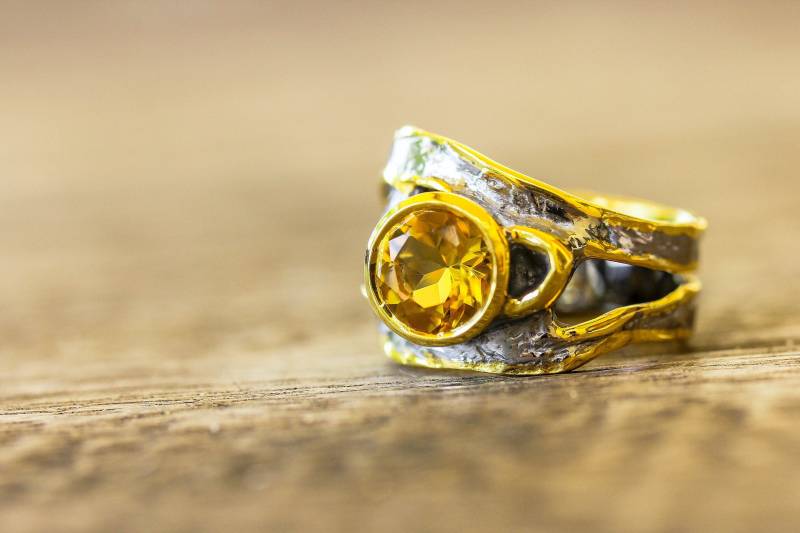 Orange Citrin Ring, Handgemachte Sterling Silber Ringe, Solitär November Birthstone, Opal Edelstein Bio-Design von AdioreJewels