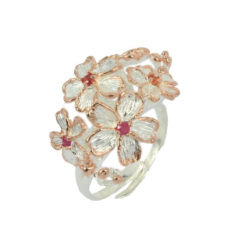 Orange Saphir Blumenring, Silber Hochzeitsschmuck, Brautjungfer Geschenk, Eheringe, Natur Inspiriert Ring, Edelstein-Ring von AdioreJewels