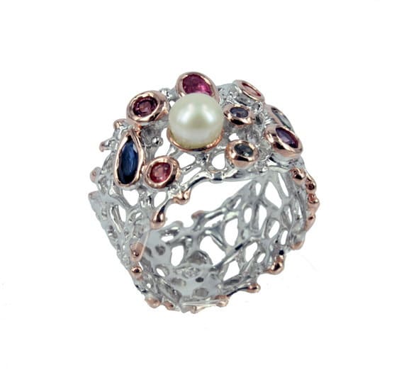 Perle Birthstone Ring, Edelstein Schmuck, Brautjungfer Sterling Silber Und Rose Gold Hochzeitsschmuck Für Brautjungfern von AdioreJewels