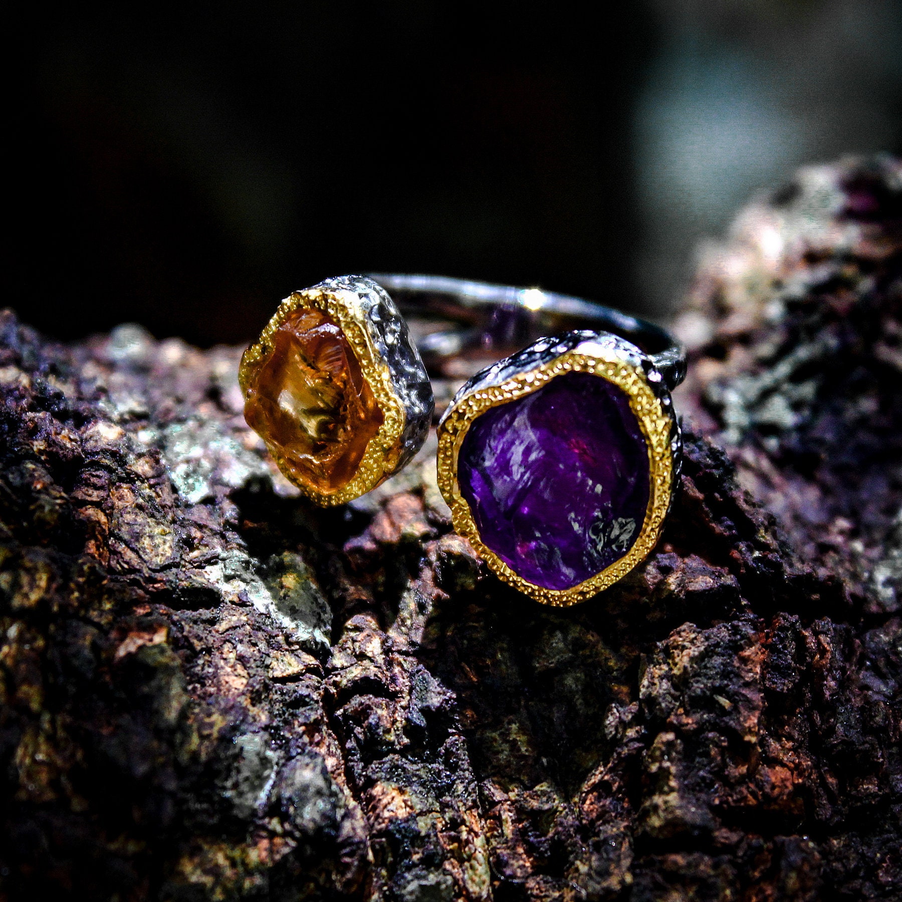 Roh Amethyst, Roh Citirne, Rohen Stein Ring, Handgemachte Schmuck, Geschenke Für Sie, Amethyst Edelstein Vorteile, 925 Sterling Silber Ringe von AdioreJewels