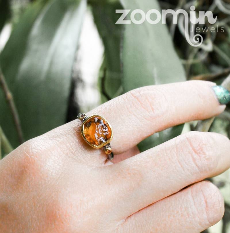 Roh Citrin Ring, Handgemachte Silber Ringe, Geschenke Für Sie, Birthstone Ohrstecker, 925 Sterling November von AdioreJewels