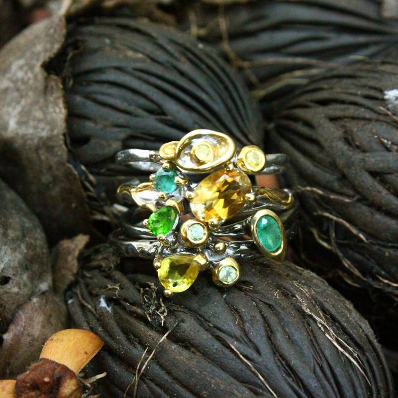 Saphir Stapeln Ringe, Hochzeitsschmuck, Brautjungfer Geschenke, Geschenke Für Sie, Braut Schmuck Sets, Vergoldete Rhodium von AdioreJewels